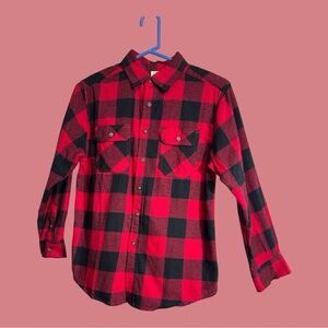 Faded Glory Boys Red and Black Plaid Shirt Button Down Long Sleeve NWOT 14/16